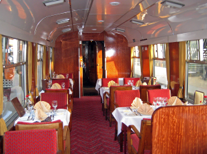 Standard class saloon in Restaurant Car 1674 at the Bluebell Railway